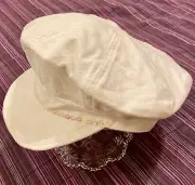 Charlotte Girls BakerBoy Peaked CAP HAT-L (20")-White SuedeLike Cotton Blend-NEW