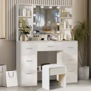 Large Dressing Table Set with Stool and 7 Drawers Vanity Desk+LED Mirror Bedroom
