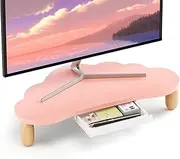 Monitor Stand Riser,Cloud-Shaped Sturdy Wood Computer Monitor Riser Wirh Drawer, Monitor Stand Riser, Multi-Purpose Desktop Organizer Riser for Computer,Laptop,Printer,TV,Pink