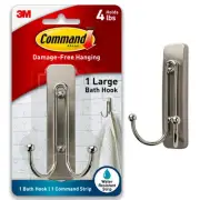 Command Large Double Bathroom Wall Hook Satin Nickel Water Resistant Adhesive