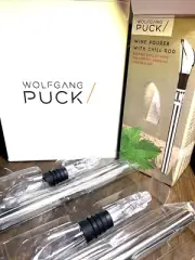 Wolfgang Puck set of 4 Long Stem Wine Glasses and 2 Pourers with Chill Rods