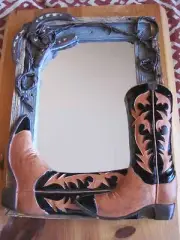 Hand crafted Boots & Barbed Wire Western Mirror Old Barn Wood Horseshoes