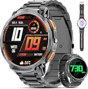 Haulvean Military Smartwatch for Men with Bluetooth Calls, 1.85 Inch HD Display, 730 mAh Battery, IP68. Fitness Tracker with LED Torch, 24/7 Heart Rate, Sleep Monitoring, with Android and iOS.
