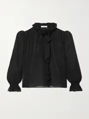 [FRAME] FRAME - Ruffled Pussy-bow Silk-chiffon Shirt - Black - small small Black