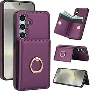 [Boyobacase] for Samsung Galaxy A35 5G Case Wallet with Card Holder,for Galaxy A35 5G Flip Case 360°Rotation Ring Holder Kickstand Phone Cover with 4 Card Slots and Cash Pocket-Deep Purple