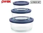Pyrex 6-Piece Simply Store Round Container Set - Clear/Blue