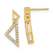 Solid 14k Yellow Gold Polished Simulated CZ Double StacKed Triangle Post Earrings