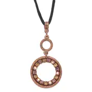 Fashion 1928 Jewelry Copper-Tone Pink Purple And Colorado Crystal Double Circle Adjustable 16 Inch Satin Cord Necklace With 3 Extension