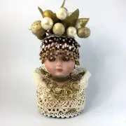 Assemblage Doll Art Figurine Handmade Gold White Lace One of a Kind