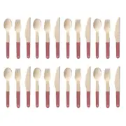 192pc EcoSouLife Compostable Wood Fork/Knife/Spoon Disposable Cutlery Set Red