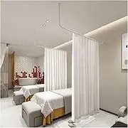 L-shape Room Divider Curtain Rod, Wall-Mounted Privacy Partition Rod Shelf, Beauty Salon Drapes Separator, Curtain Rod Stand(White,200x60cm)
