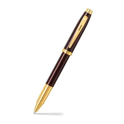 Sheaffer 100 9370 Glossy Coffee Brown Rollerball Pen With PVD Gold Trim - Medium