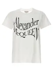 [Mcqueen] Mcqueen-Logo Print T Shirt Bianco/Nero-Donna 38IT White/Black