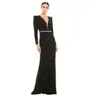 MAC DUGGAL Dress Size 8 Evening Gown NEW Black Belted Jewel Encrusted Plunge
