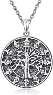 Viking Necklace 925 Sterling Silver Skull Tree of Life Necklace Pedent Jewellery