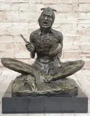 Signed Original Western Native Sherman American Indian Chanting Sculpture