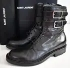 ️ SAINT LAURENT ARMY 20 Black Leather Buckled MILITARY Boots EUR-37 US-6.5/7