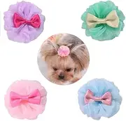 aoozleny 4Pcs Bowknot Pet Hair Clips - Pet Hair Clips Yorkshire Teddy Poodle Cute Organza Bubble Hair Clip Hair Accessories for Long-haired Dog