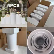 5pcs White Round Plinth Cylinder Pedestal DIY Wedding Cake Flowers Display Stand