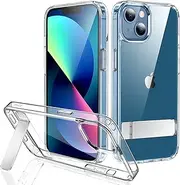 JETech Kickstand Case for iPhone 13 6.1-Inch, Support Wireless Charging, Slim Shockproof Bumper Phone Cover, 3-Way Metal Stand (Clear)