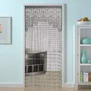 String Door Privacy Lace Curtain Macrame Boho Doorway 35×79in/90×200cm Grey