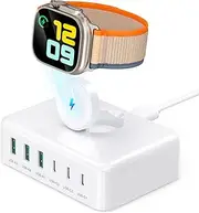 125W USB C Fast Charger Charging Station Block for Apple Watch Charger, USB C 6 Port PD GaN Fast Charger Hub Power Adapter for iPad iPhone 16 15 14 13 12 Apple Watch 10 9 8 7 6 5 Galaxy S23 Note 20