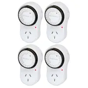 4x Sansai 24 Hour 2400W Outlet/Powerplug Mechanical Timer 240V w/Auto Switch WHT