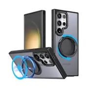 Magnetic MagSafe Phone Shockproof Case Ring Kickstand Stand Black Cover - For S25 Ultra