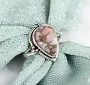 Unique Antique Silver Bohemian Water Drop Shape Resin Brown Tan Ring