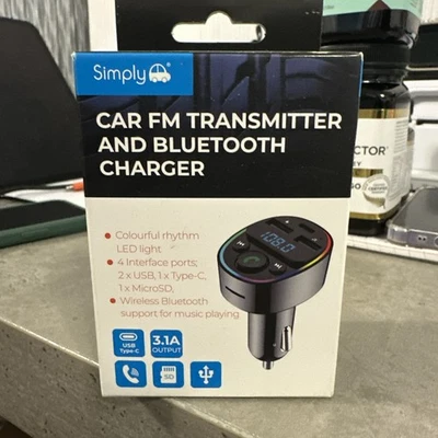 Simply Auto Car FM Transmitter Bluetooth Charger Adapter USB Type-C MicroSD