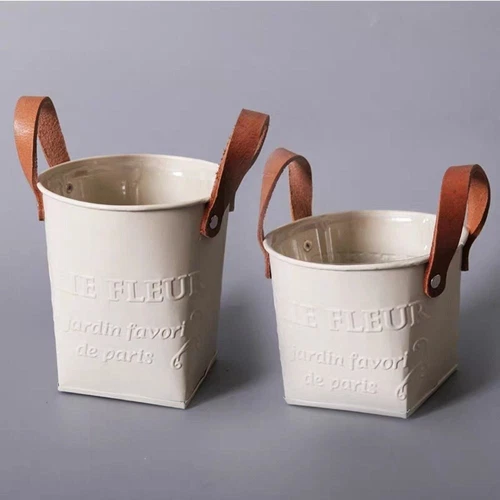 White Box Planter Leather Handle Plant Pots High Quality Storage Basket