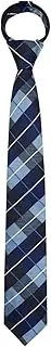 [LJBFNN] Boy's Tie, Pre-Tied, Adjustable Zip Up Solid Color Tie for School, Graduation, Wedding or Casual Wear (Plaid, Navy and White)