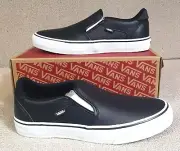 Vans Asher Deluxe Men's Size 7.5 Tumble Leather Black Slip on Skateboarding Shoe