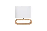 Lotus Table Lamp White Cloth Oval with Blonde wood