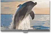 [LKHDS] Slim Aluminum Alloy Business Card Holder Funny Animal Dolphin Pocket Business Card Case Portable Business Card Wallet Business Card Holders Handheld Card Box for Women Men, style, One size