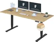 FLEXISPOT Pro Bamboo 3 Stages Dual Motor Electric Standing Desk 182x76 cm Whole-Piece Board Height Adjustable Desk Electric Stand Up Desk Sit Stand Desk(Black Frame + Bamboo Desktop)