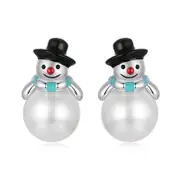 Sterling Silver Snowman Pearl Hypoallergenic Stud Earrings