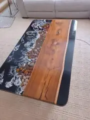 Ocean Wave Epoxy Dining Table, Epoxy Walnut Table, Cafeteria Top Furniture Decor