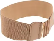 [MOBUTOFU] Elegant Wide Elastic Belt for Women Luxurious Patent Double Oval Buckle Adjustable Waist Cincher for Dresses Comfortable Stretchy Accessory Occasion