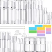 Meanplan 32 Pack Airless Pump Jars Set 3.4/1.7/1/0.34oz Refillable Travel Cosmetic Container Mini Leak Proof Atomizer Spray Bottle Skincare Dispenser for Toiletry, Cream Lotion, Foundation, Shampoo