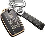 ontto Car Key fob Cover fit for Land Rover Defender Discovery Evoque LR4 Range Rover Sport Jaguar 5-Buttons Smart Key case TPU Key Shell Key Holder Keychain Accessories Black A