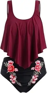[N\P] NP Floral Print Bottom Bikini Set Women Swimwear Push Up Bikini Padded Wine