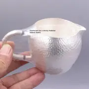 Pure S999 Fine Silver Teacup With Handle Shiny Hammer Wine Water Tea Cup 4.6inch