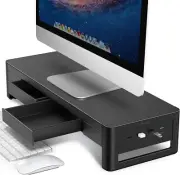 2 in 1 Monitor Stand Riser with 2 Storage Drawers and 4 USB Ports, Metal Compute