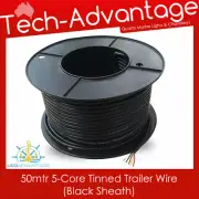50 mtr x Black 5-Core 6A Tinned Copper Trailer Wire Wiring - Boat/LED Lights