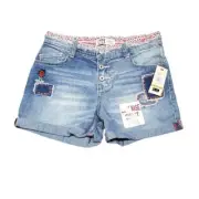 LEI Girls Low Rise Denim Shorts Size 14 Regular Floral Patches