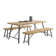 Vegas 6 Seater Dining Set 1.6m Rectangular Dining Table & 2 Benches - Maple