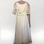 NEW White Wedding Dress Modest Winter Autumn Fall Warm A-Line Lace Chiffon Satin