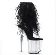 Black Flamingo Marabou Fur Fringe Ankle Boot