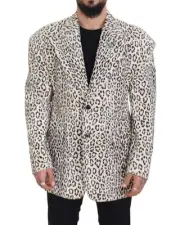 Dolce & Gabbana Leopard Print Blazer JKT3445 Men White Suits & Blazers